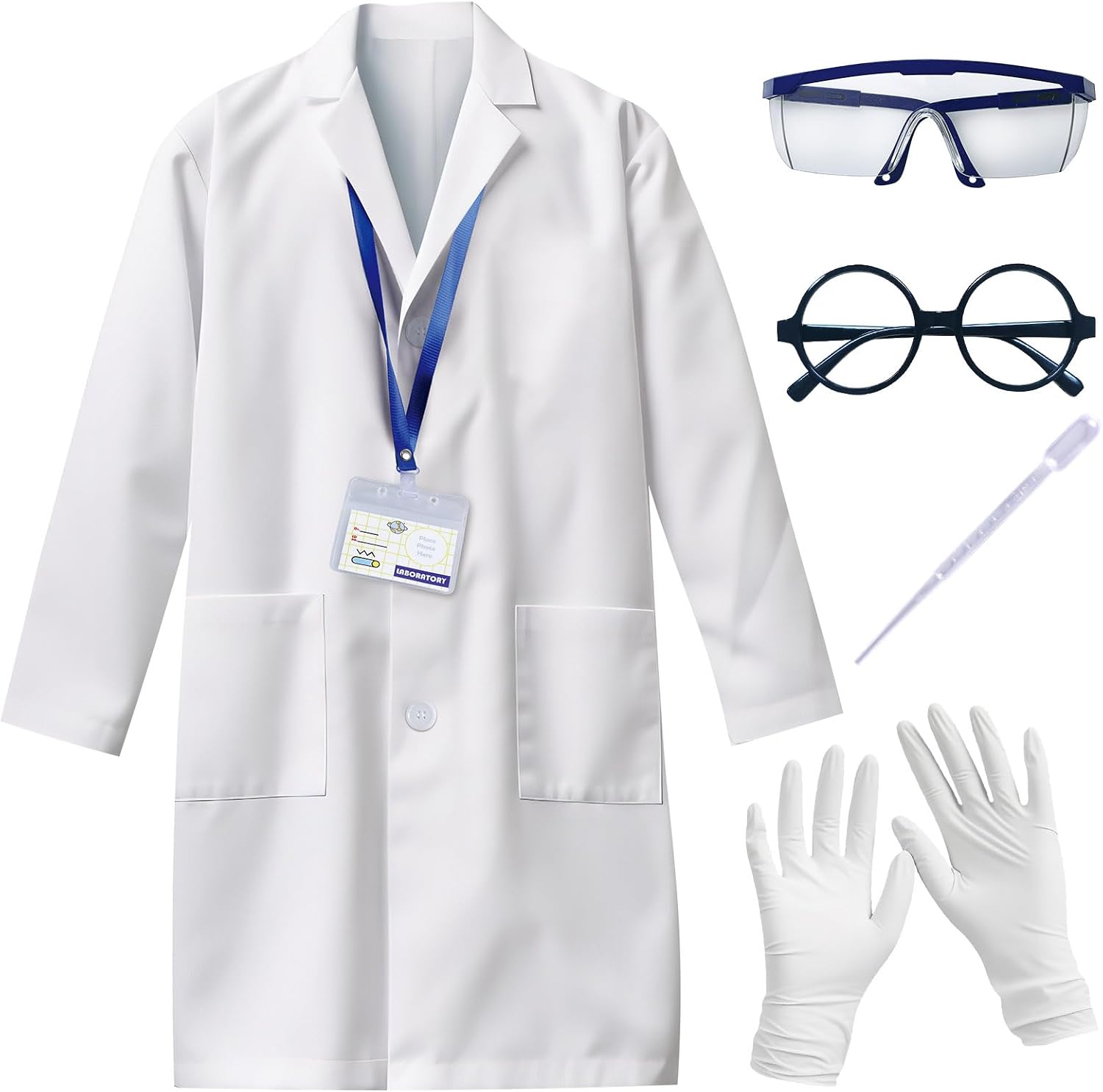 UNGLINGA Kids Scientist Costume Lab Coat Doctor Pretend Play for Boys Girls, with Goggles Glasses ID Card Gloves